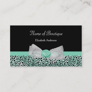 Girly Cheetah Print Boutique Cute Mint Bow Business Card