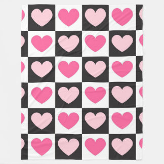 Girly Chequered Pink Hearts Luxury Fleece Blanket