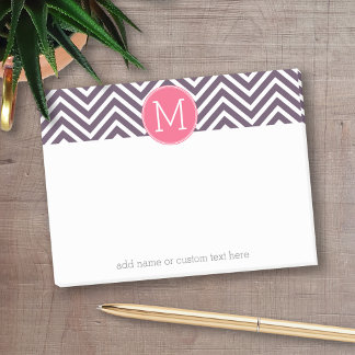 Girly Chevron Pattern with Monogram - Pink Purple Post-it Notes