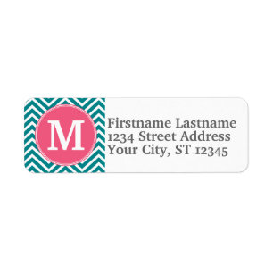 Girly Chevron Pattern with Monogram - Pink Teal