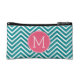 Girly Chevron Pattern with Monogram - Pink Teal Makeup Bag (Front)