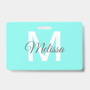 girly chic beach abstract turquoise aqua blue ID badge