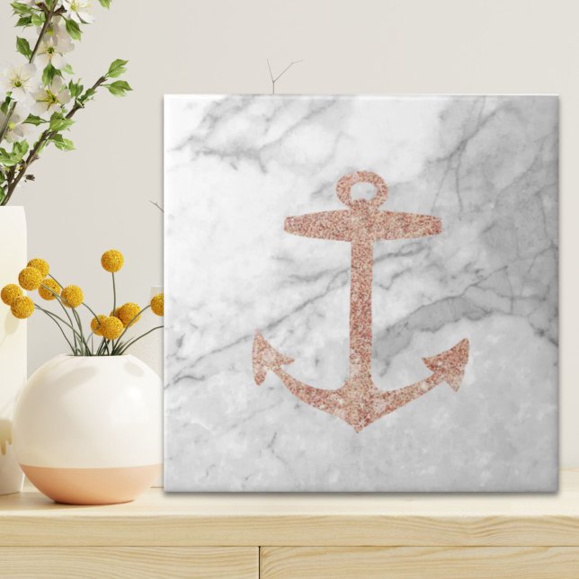 girly chic beach rose gold anchor white marble tile (girly chic beach rose gold anchor white marble ceramic tile)