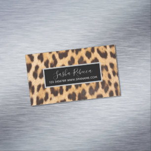 girly chic beauty hair salon stylist leopard print magnetic business card