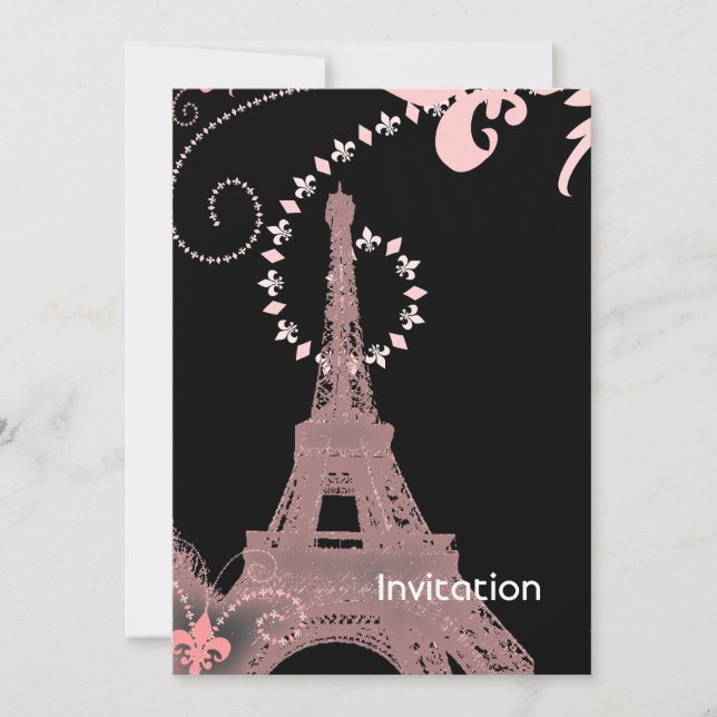 girly chic black and pink paris eiffel tower invitation (Front)