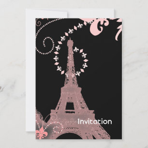 girly chic black and pink paris eiffel tower invitation