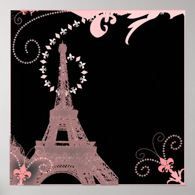 girly chic black and pink paris eiffel tower poster (Front)