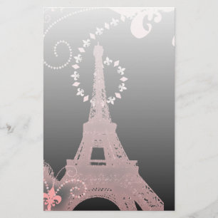 girly chic black and pink paris eiffel tower stationery