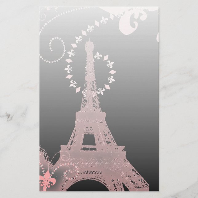 girly chic black and pink paris eiffel tower stationery (Front)