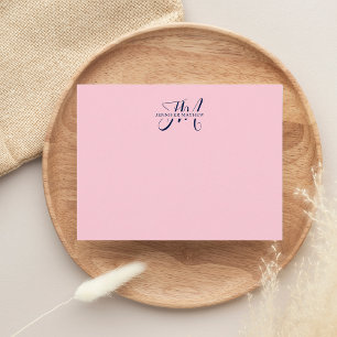 Girly Chic Blush Pink & Navy Blue Script Monogram Card