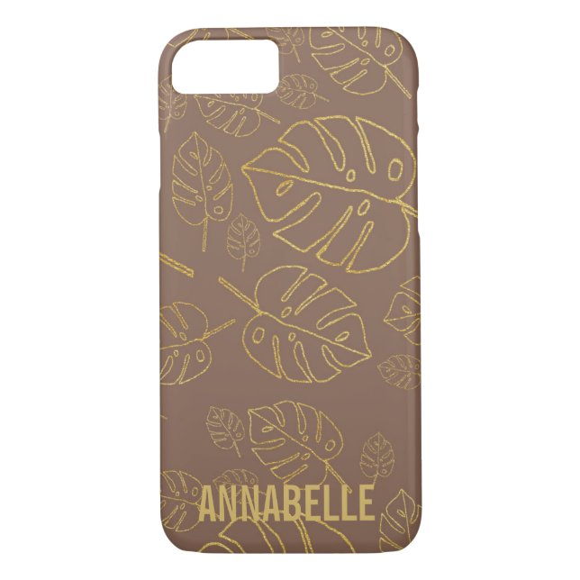 Girly chic brown gold tropical leaves Case-Mate iPhone case (Back)