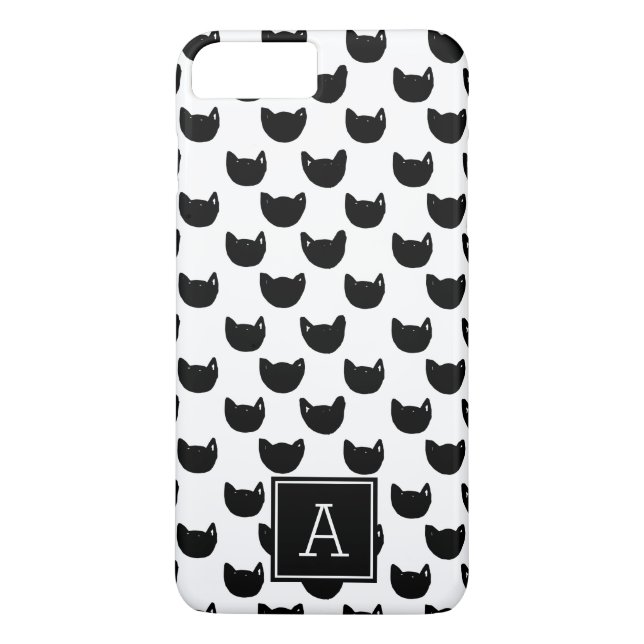 Girly chic Doodle black cat Monogram Personalised Case-Mate iPhone Case (Back)