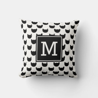 Girly chic Doodle black cat Monogram Personalised Cushion