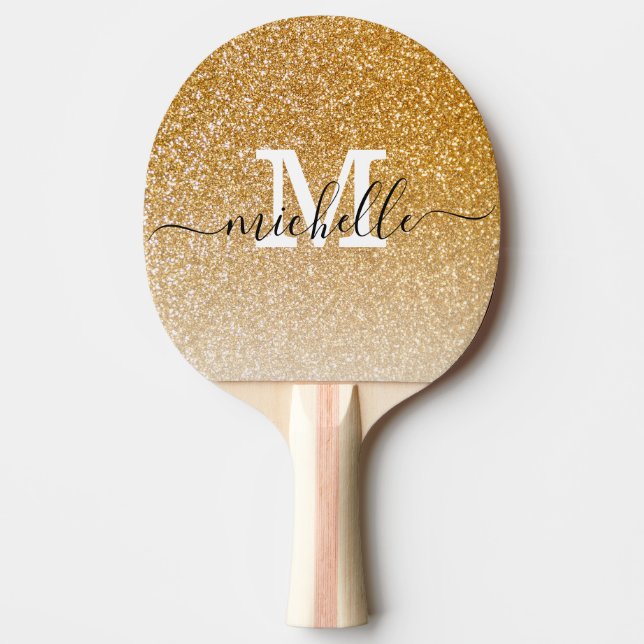 Girly Chic Elegant Gold Glitter Ombre Monogram   Ping Pong Paddle (Front)