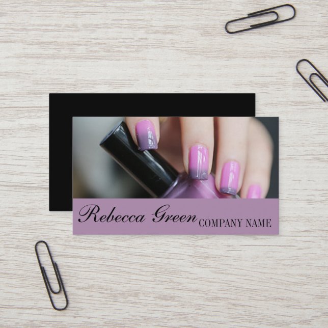 girly chic elegant manicure nails nail salon business card (Front/Back In Situ)