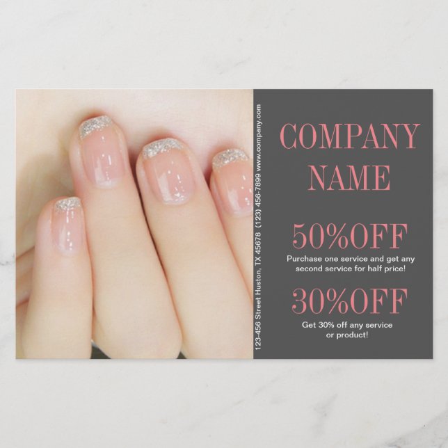 girly chic elegant manicure nails nail salon flyer (Front)
