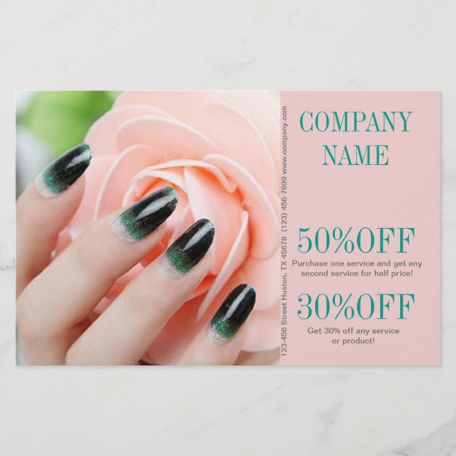 girly chic elegant manicure nails nail salon flyer (Front)