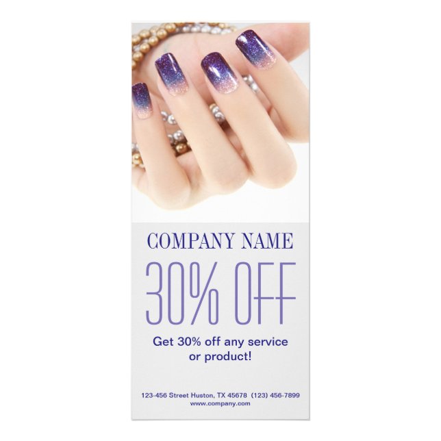 girly chic elegant manicure nails nail salon rack card (Front)