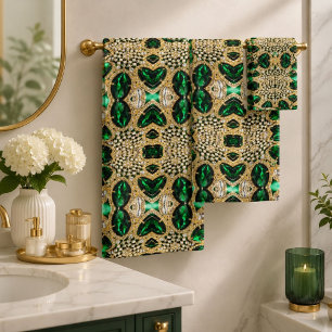 girly chic fashion art deco gold emerald green  bath towel set