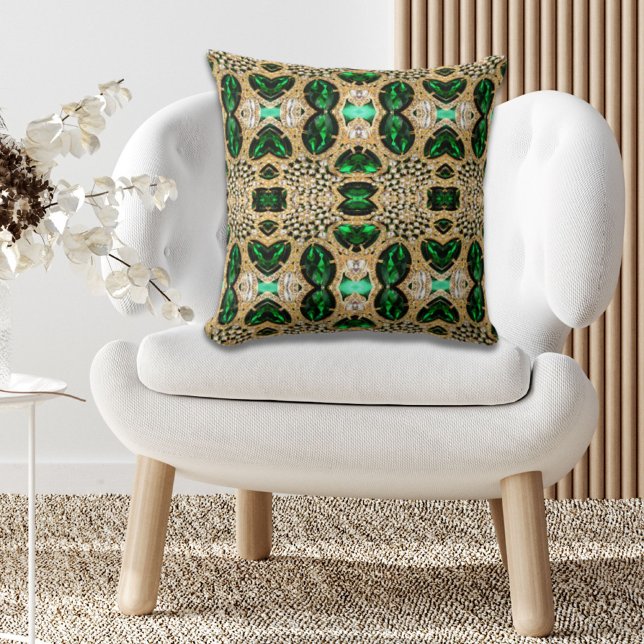 girly chic fashion art deco gold emerald green  cushion (girly chic fashion art deco gold emerald green throw pillow)