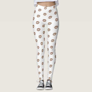 Girly Chic Faux Gold Glitter Lips Pattern Leggings
