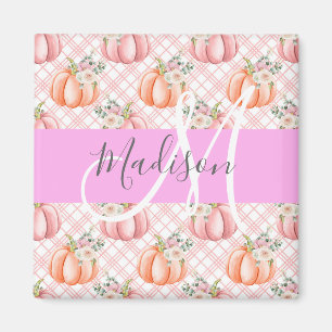 Girly Chic Floral Pink Peach Pumpkin Monogram Name Magnet
