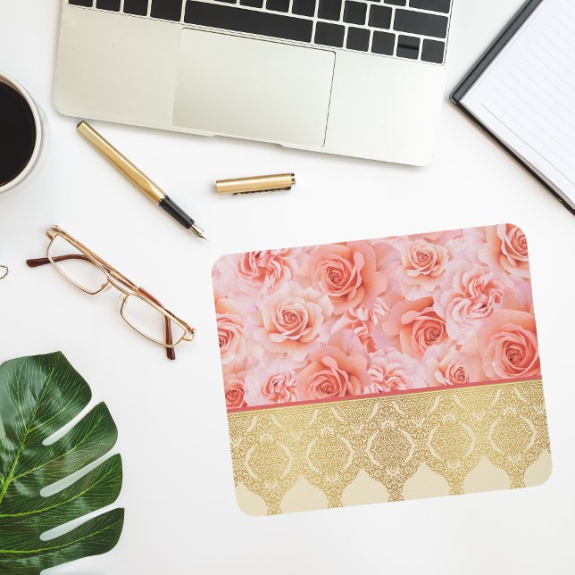 Girly Chic Floral with Golden Damask Lace Mouse Pad (Creator Uploaded)