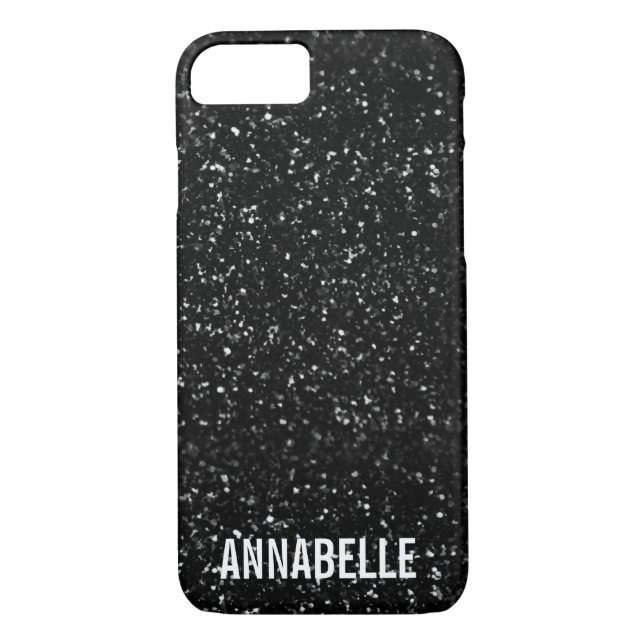 Girly chic glitter shine BLACK add your name Case-Mate iPhone Case (Back)