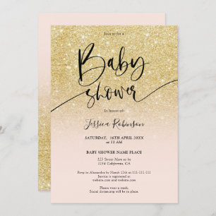 Girly chic gold glitter ombre pink baby shower invitation