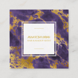 *~* Girly Chic Gold Purple Marble Hair Makeup Square Business Card