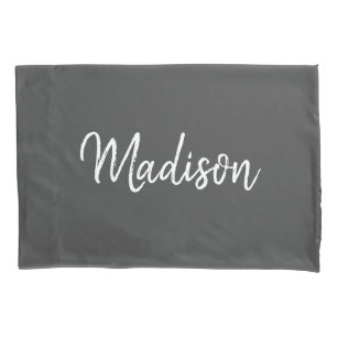 Girly Chic Grey and White Monogram Name Pillowcase