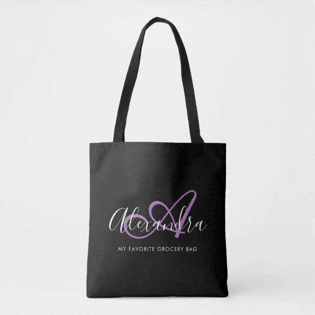 Girly Chic Lavander Elegant Script Name Monogram Tote Bag (Front)