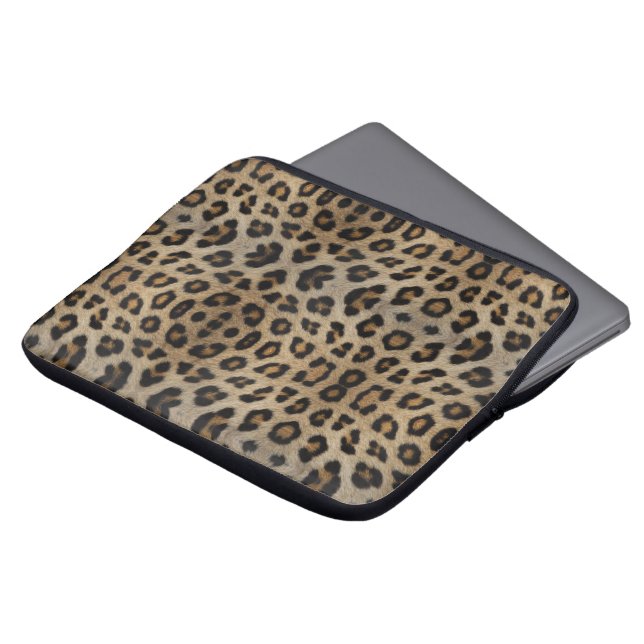 Girly chic leopard fur animal print pattern fun laptop sleeve (Front Top)