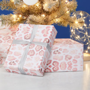 Girly chic leopard print pattern pink and white wrapping paper