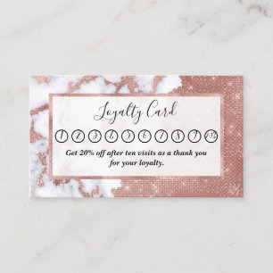 Girly Chic Modern Rose Gold Glitter Marble Pattern Loyalty Card