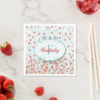 Girly Chic Monogram Coral and Teal Floral Pattern Napkin