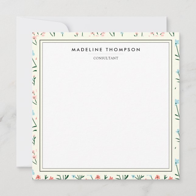 Girly Chic Pastel Pink Blue Flowers Pattern Square Card (Front)