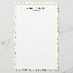 Girly Chic Pastel Pink Blue Flowers Pattern Stationery