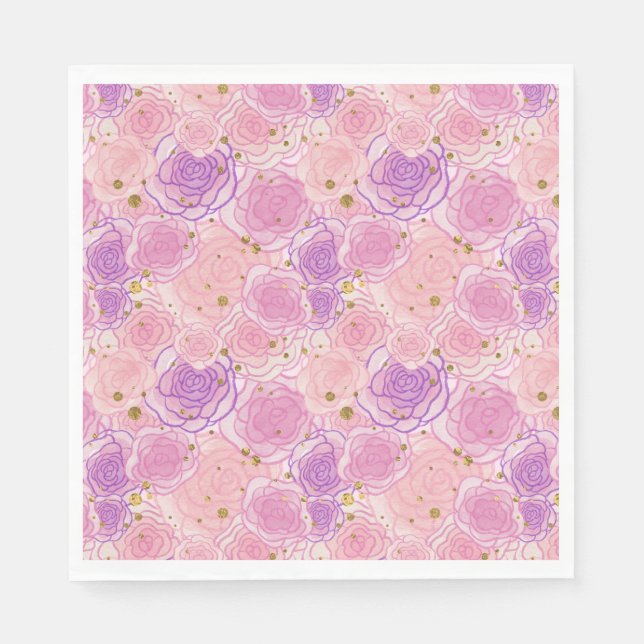 Girly Chic Pink Glitter Roses Napkin (Front)