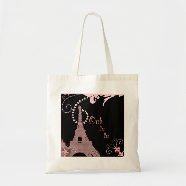 girly chic retro fashion paris eiffel tower tote bag (Front)