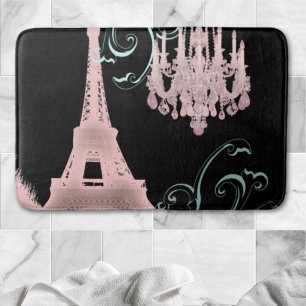 girly chic retro fashion pink paris eiffel tower bath mat