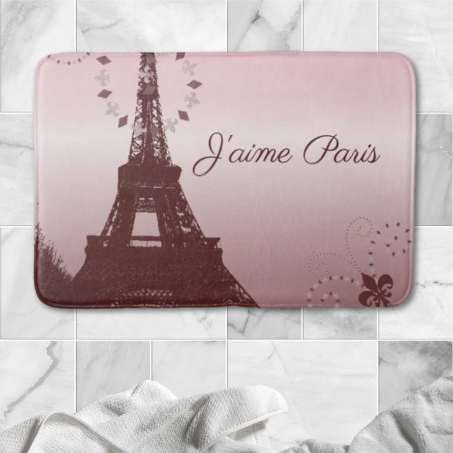 girly chic retro fashion pink paris eiffel tower bath mat (girly chic retro fashion pink paris eiffel tower bath mat)