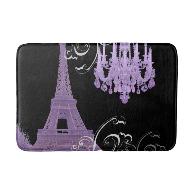 girly chic retro fashion purple paris eiffel tower bath mat (Front)