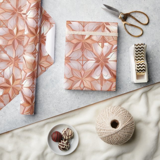 Girly Chic Rose Gold Pearl Abstract Flowers Wrapping Paper (Crafts)