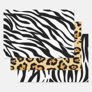 girly chic safari cheetah print zebra stripes wrapping paper sheet
