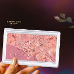 Girly Chic Salmon Pink Flower Business Card Holder<br><div class="desc">Introducing new design Flowers on Marble on this beautiful BUSINESS CARD HOLDER ! This beautiful, SALMON PINK PEACH PINK design is unique and one of a kind. It's perfect for showing off your style, and it makes a great gift for her. The digital flowers on a marble background in beautiful...</div>