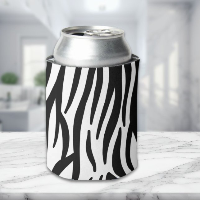 girly chic stylish black white zebra print can cooler (girly chic stylish black white zebra print can cooler)