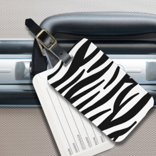 girly chic stylish black white zebra print luggage tag