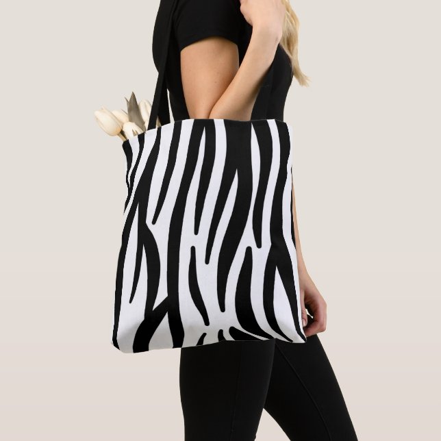 girly chic stylish black white zebra print tote bag (Close Up)