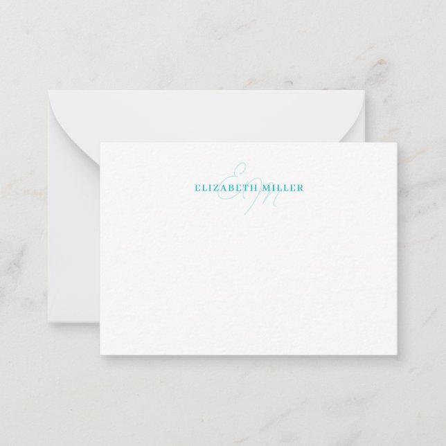 Girly Chic Teal Green 2 Script Monorgram Card (Front)